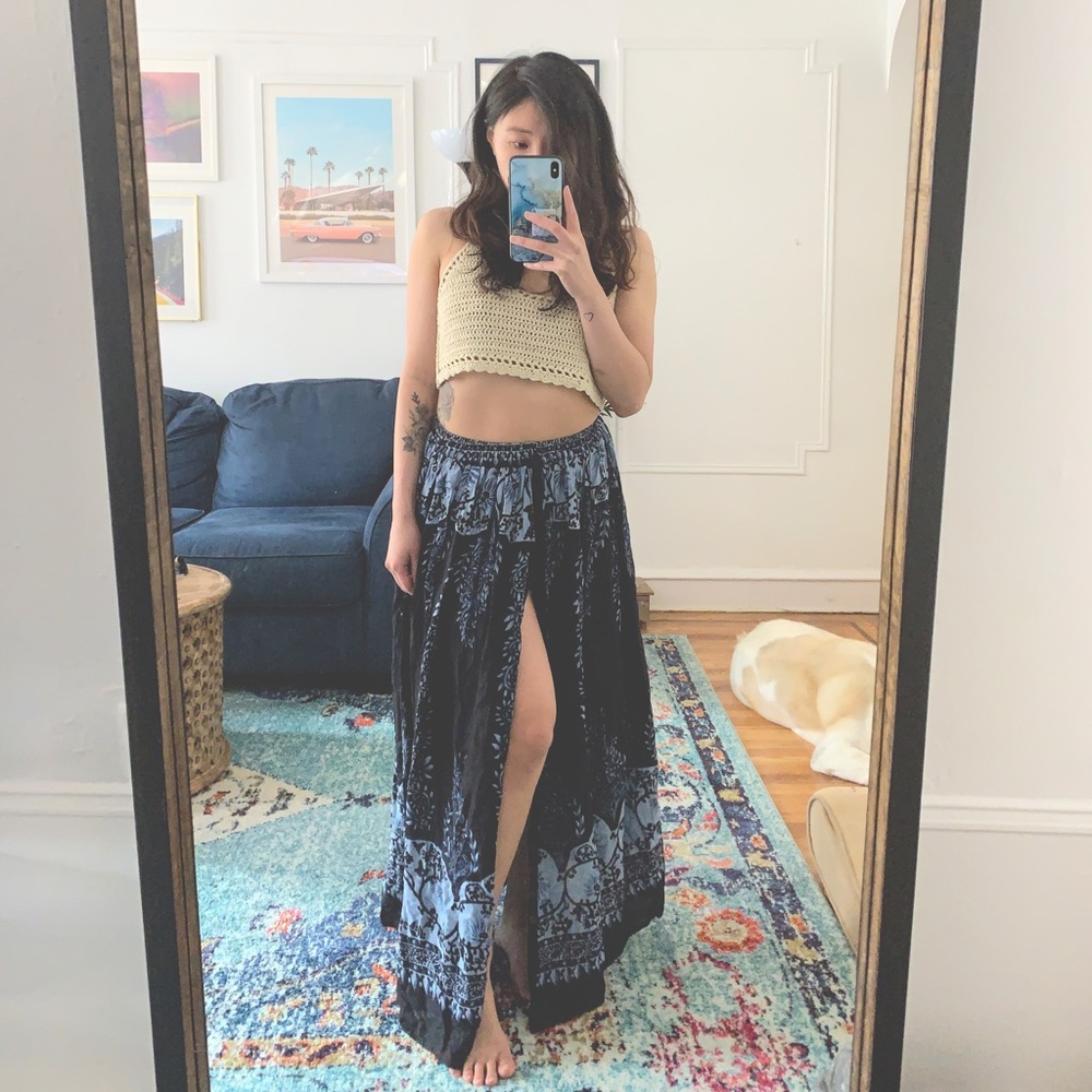 [SOLD] Bohemian Blue Maxi Slit Skirt